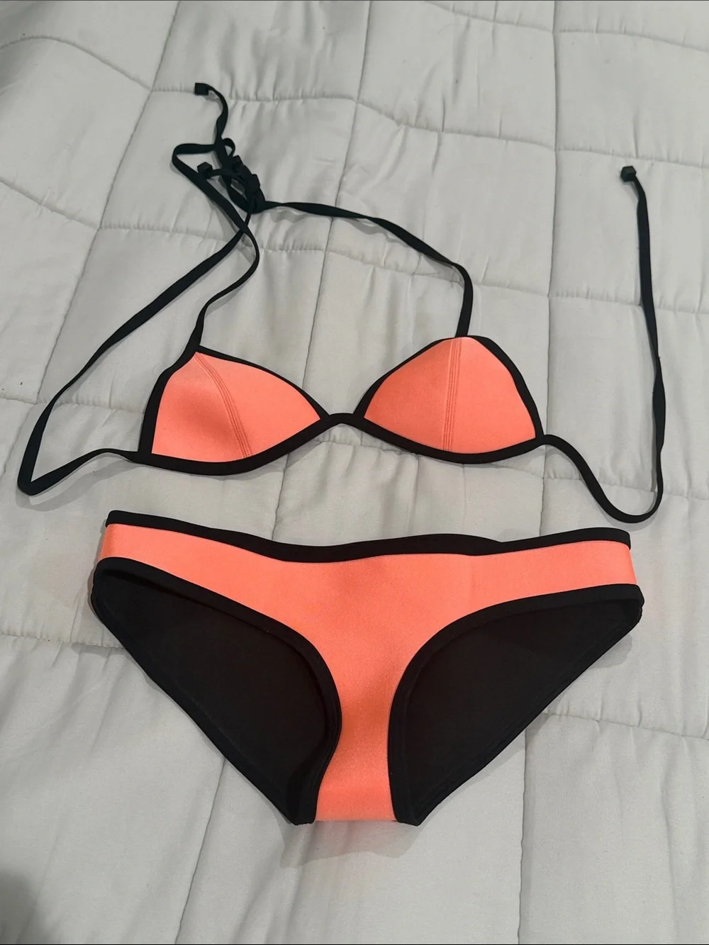 triangl swimwear coral and black bikini set small